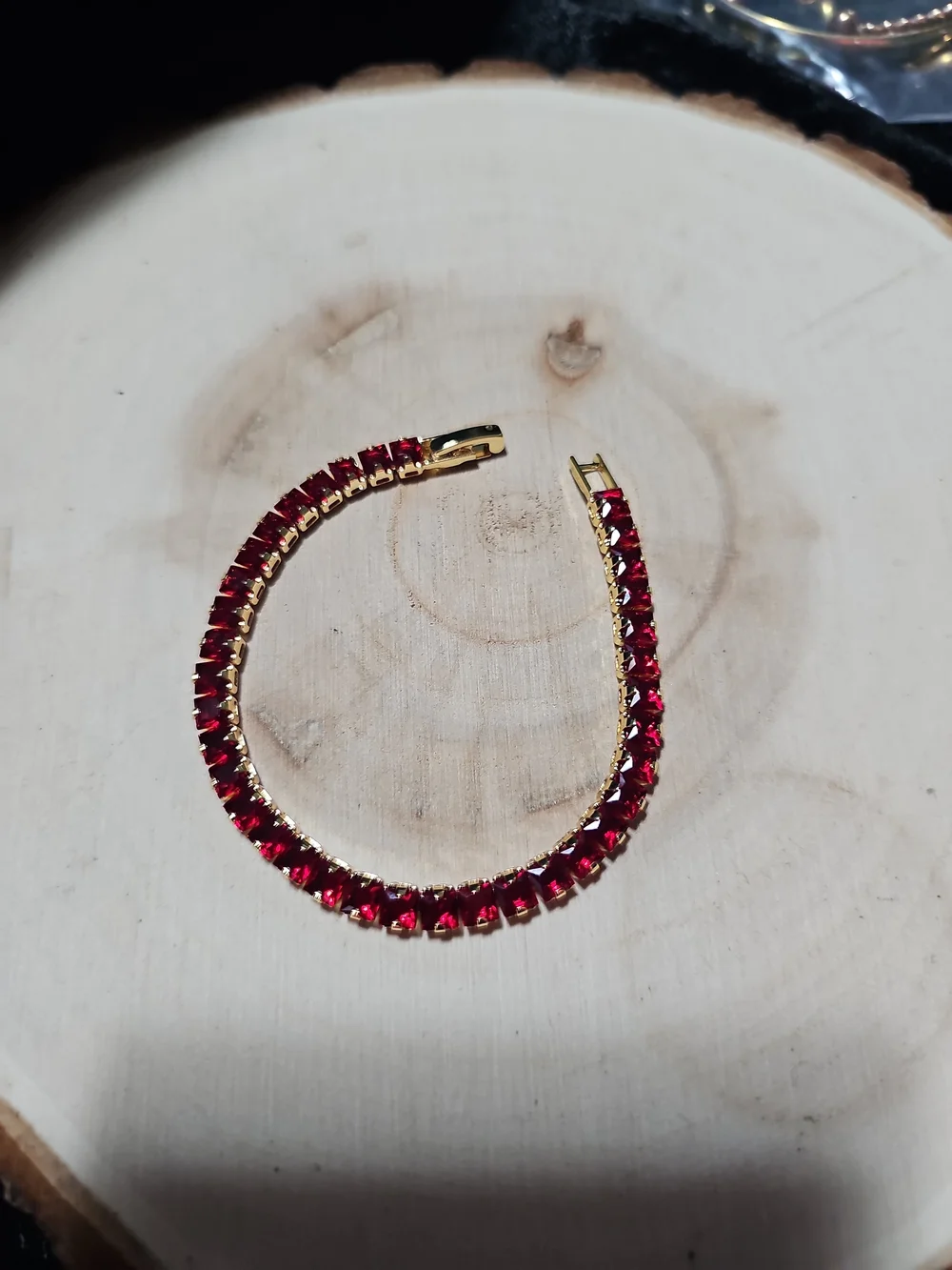 Gold Tennis Bracelet with Red Stones